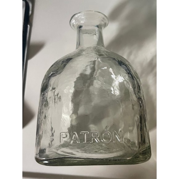 Patron Tequila 4" Square Base Clear Glass Vintage Bottle ~ Very Nice! - Picture 6 of 6